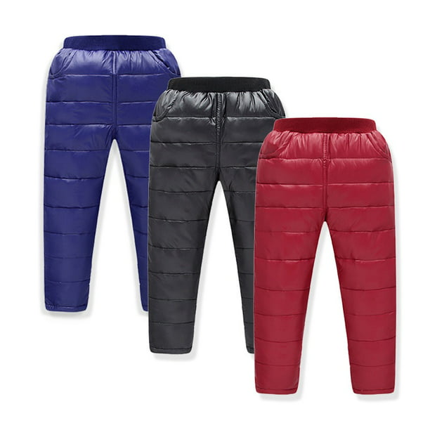 Kids Boys Girl Winter Warm Cotton Down Pant Thick Quilted Elastic Waist Trousers